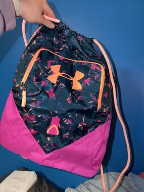 Under Armour Navy, Pink & Neon Orange Drawstring Backpack